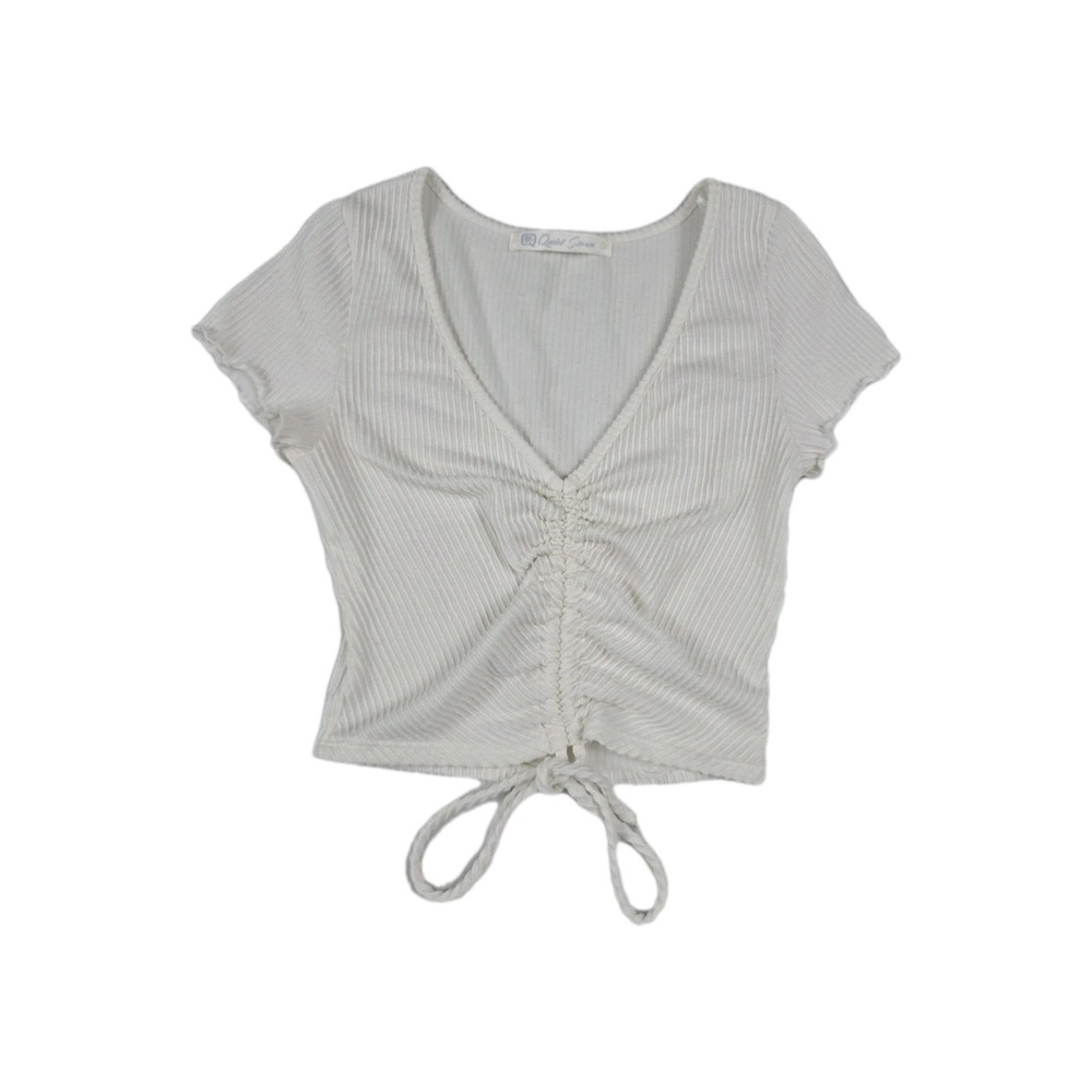 Quiet Storm White Cropped Ribbed Tie‎ Front Women's Size Small USA Made
